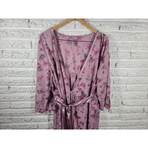 Apt 9 Intimates Womens Robe XXL Plus 3/4 Sleeve Butterflies Lavender C19E - Picture 4 of 10